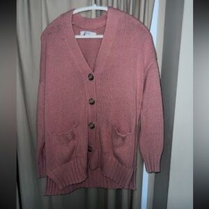 Loft Anne Taylor oversized burnt orange color cardigan, medium; pockets, buttons